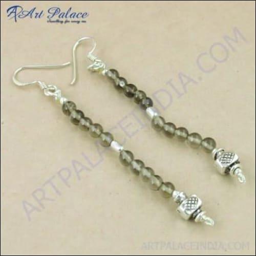 Trendy Smokey Quartz Beaded Gemstone Silver Earrings Beads Earring