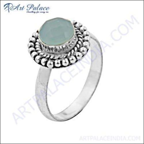 Truly Designer Blue Chalcedony Gemstone German Silver Ring