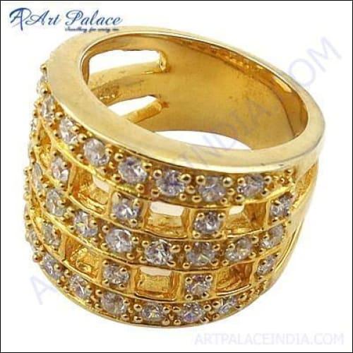 Truly Designer Cubic Zirconia Gemstone Silver Gold Plated Ring White Cz Rings Graceful Cz Rings