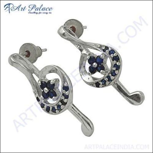 Unique Blue Cubic Zirconia Gemstone Silver Earring Blue CZ Earring Fancy Earring