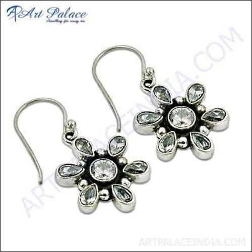 Unique Cz Silver Gemstone Earrings