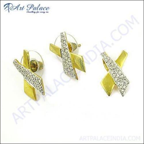 Valuable Fashion Gemstone Cubic Zirconia Pendant Set Cz Silver Sets Solid Cz Sets