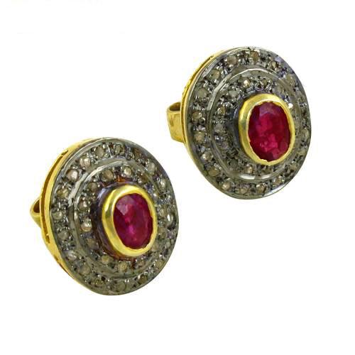 Victorian Designer Diamond & Ruby Gold Plated 925 Silver Earrings Newest Victorian Earrings Gorgeous Victorian Earrings
