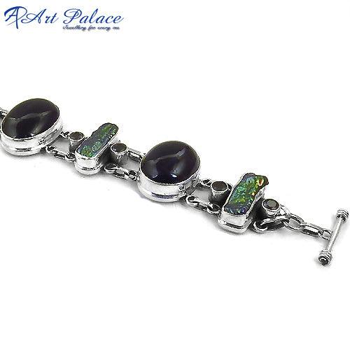 925 Silver Bracelet Amethyst & Black Pearl Silver Bracelet Trendy Gemstone Bracelet Hand Bracelet Art Palace