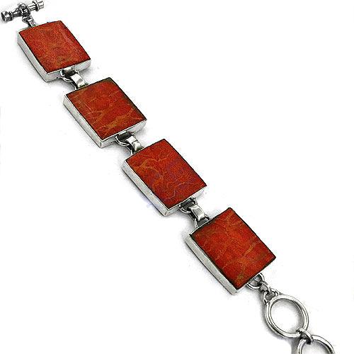 925 Silver Bracelet Sponge Coral Gemstone Bracelet Square Shape Gemstone Bracelet Art Palace