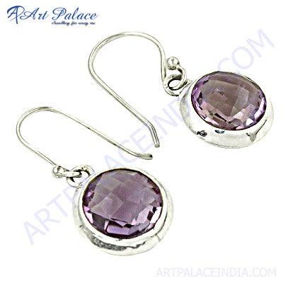 925 Silver Earring Awesome Cutstone Earring Amethyst Earring Round Amethyst Silver Earring Art Palace