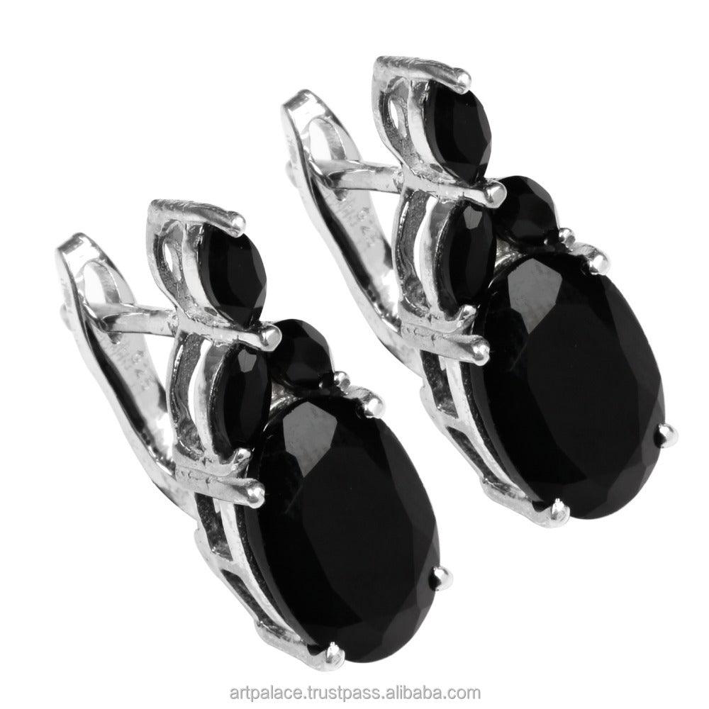 925 Silver Earring Black Onyx Designer Earring Impressive Earring Opaque Gemstone Earring Art Palace