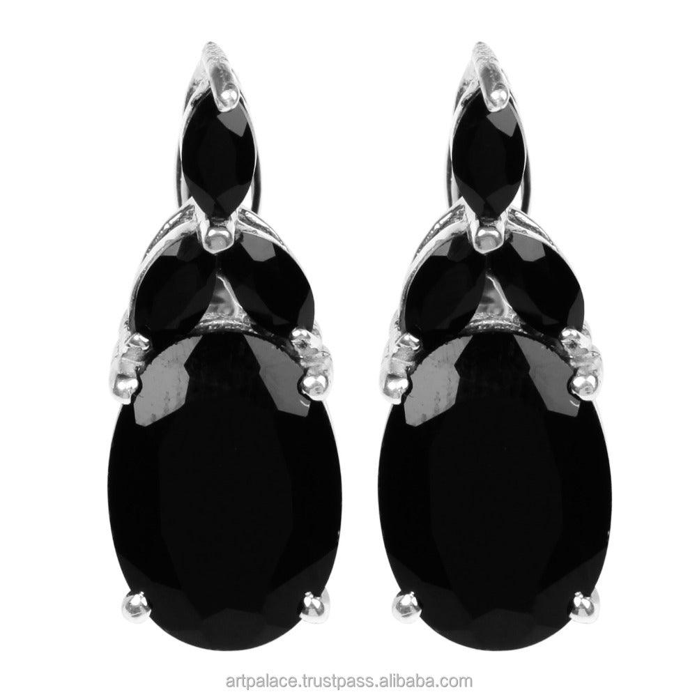 925 Silver Earring Black Onyx Designer Earring Impressive Earring Opaque Gemstone Earring Art Palace