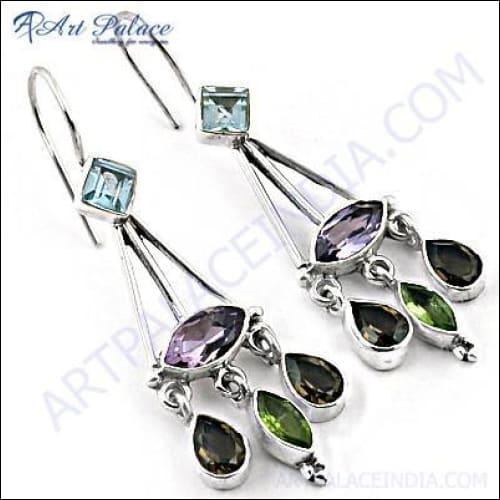 925 Silver Earring ,Multi Stone Earring,Colorful Gemstone Earrings Party Wear Earring Art Palace
