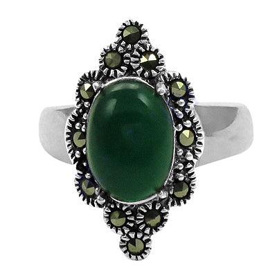 925 Silver Ring Green Onyx And Pyrite Gemstone Ring Best Prices for Green Onyx and Pyrite Rings Marcasite Rings