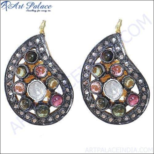 925 Sterling Diamond Earring Victorian Jewellery Colorful Victorian Earrings Hand Finished Victorian Earrings