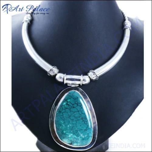 925 Sterling Silver Necklace Gemstone Necklace Turquoise Necklace