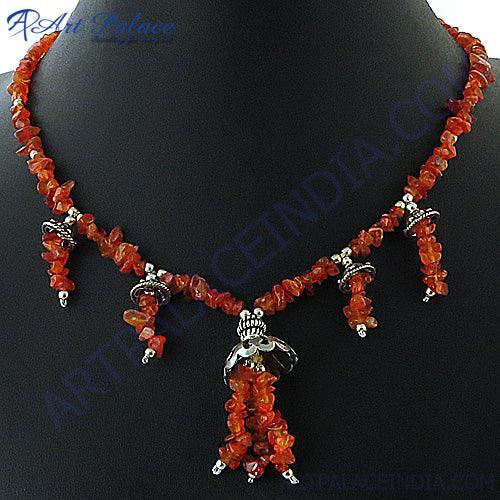 925 Sterling Red Onyx Gemstone Silver Necklace Glamours Necklace Beaded Necklace