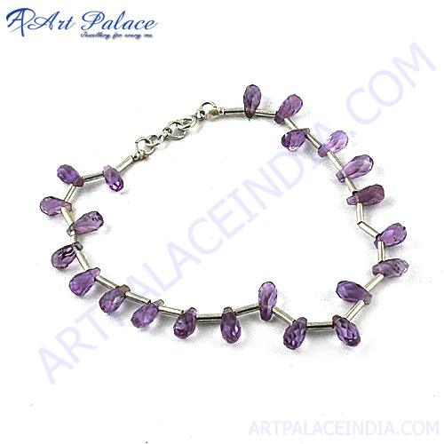 925 Sterling Silver Bracelet Amethyst Gemstone Bracelet Beaded Silver Bracelet Fancy Bracelet