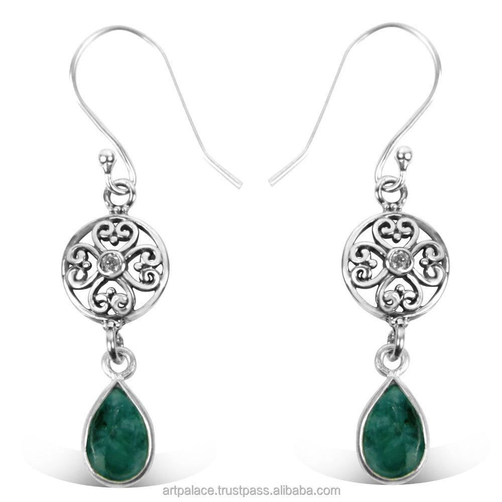 925 Sterling Silver Earring Drop Hook Emerald Gemstone Earring Gemstone Earring Adorable Earrings