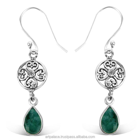 925 Sterling Silver Earring Drop Hook Emerald Gemstone Earring Gemstone Earring Adorable Earrings