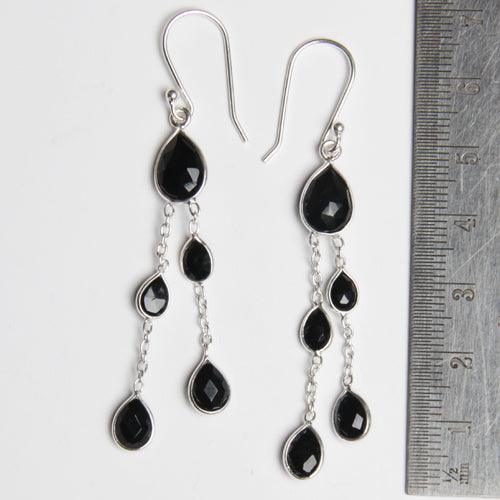 925 Sterling Silver Earring Black Onyx Earring Pear Shape Gemstone Dangles Earring Faceted Cutstone Earring