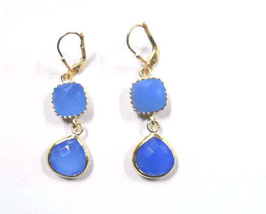 925 Silver Earring Blue Chalcedony Cushion And Pear Designer Earring Gemstone Earring Fashionable Earring-925artpalace