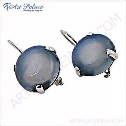 925 Silver Earring Blue Chalcedony Earrings Gemstone Earring Natural Gemstone Earring-925artpalace