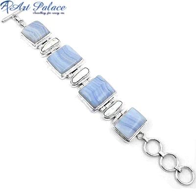 925 Sterling Silver Blue Lace Agate Gemstone Bracelet