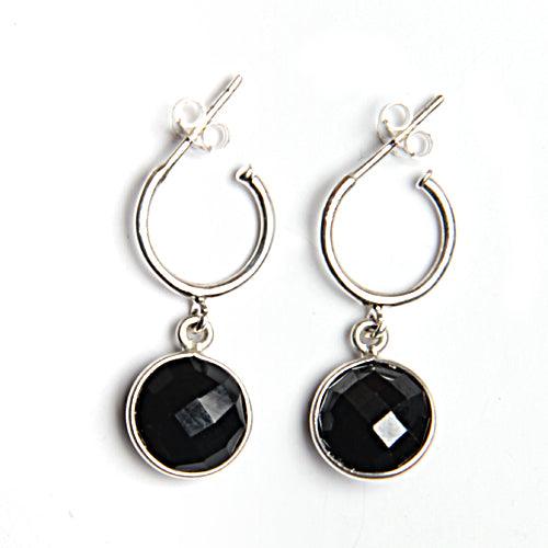 925 Silver Earring Checker Cut Round Black Onyx Earring Cutstone Earring Superb Earring-925artpalace