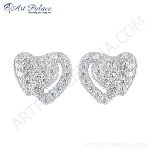925 Sterling Silver CZ Heart Earrings