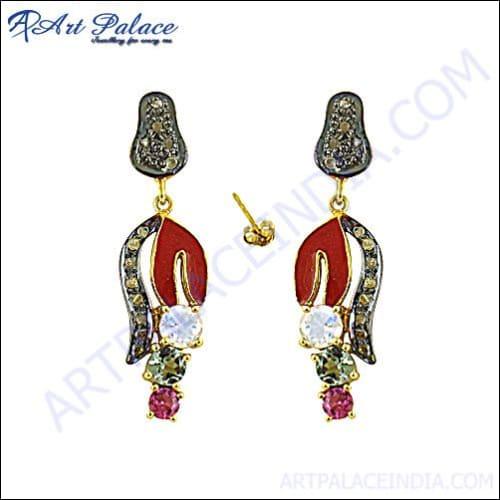 Sterling Silver Diamond Designer Earrings Handmade Gemstone Earrings Stylish Gemstone Earrings