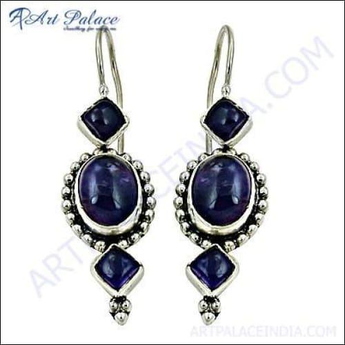 925 Sterling Silver Earring Amethyst Ethnic Silver Earring Glamours Earrings Faceted Gemstone Earrings