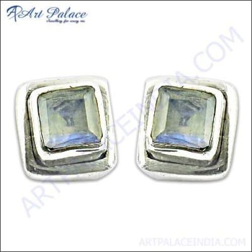 925 Sterling Silver Earrings With Rainbow Moonstone Square Shape Earrings Natural Gemstone Earrings