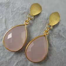 925 Sterling Silver Golden Polished Earring Checker Cut Pear Shape Earring Rose Quartz Gemstone Earring Fashion Earring