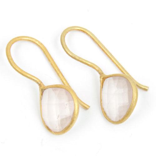 Golden Polished Gemstone Earring Rose Quartz Gemstone Earring Fancy Gemstone Earring