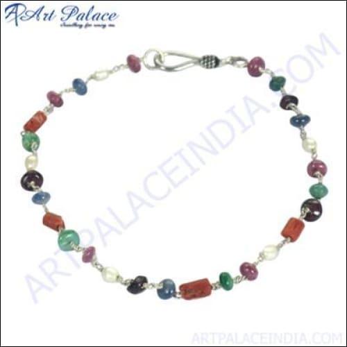 925 Sterling Silver Bracelet Hand Bracelet Beaded Bracelet Colorful Stone Beads Bracelet Trendy Beaded Bracelet
