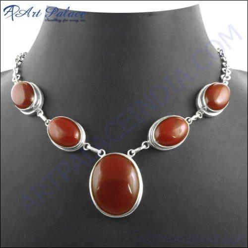 925 Sterling Silver Jewelry, Bright Red Onyx Loose Gemstone Necklace Pretty Cabstone Necklace