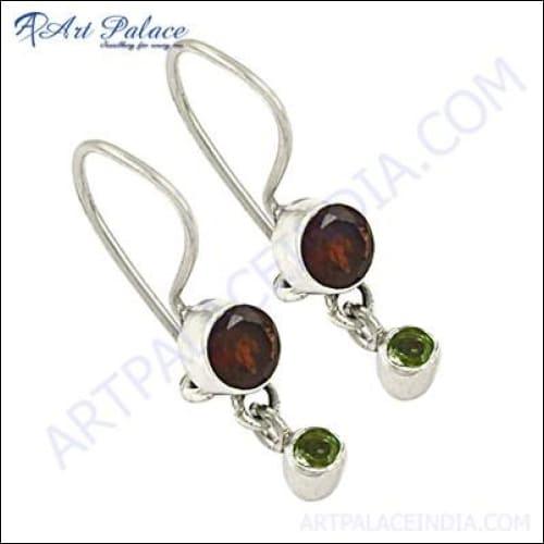 925 Sterling Silver Earring, Fancy Gemstone Earring Gorgeous Earring Peridot And Garnet Silver Earring