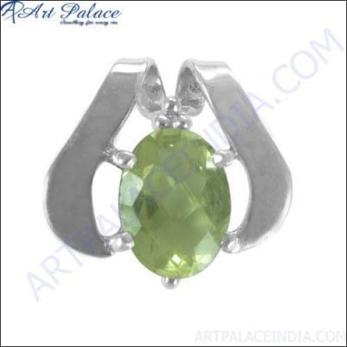 Fancy Gemstone Silver Pendant Green Gemstone Pendant Artisanal Design Pendant