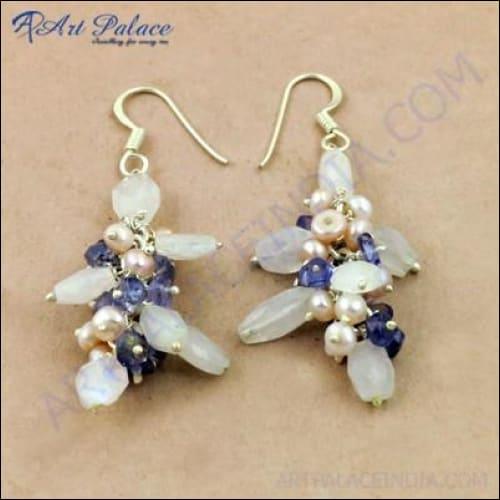 925 Sterling Silver Earring, Trendy Multi Gemstone Silver Earrings Solid Earring Beads Earring Glitzy Beaded Earring