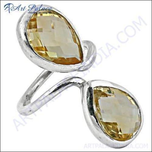 925 Silver Ring, Citrine Gemstone Ring Graceful Rings Pear Shape Gemstone Ring