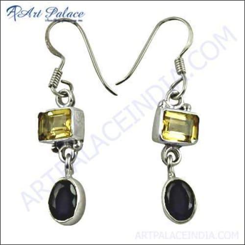 Graceful Cutstone Earrings Fancy Gemstone Earrings Citrine And Iolite Gemstone Earring

