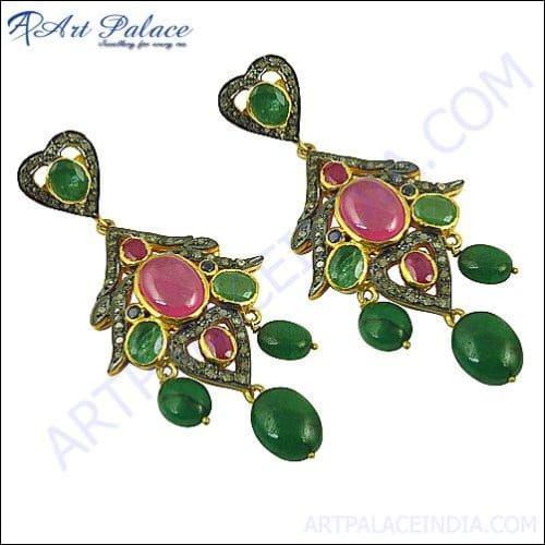 Emerald And Ruby Victorian Diamond Earring Multi Stone Victorian Earring Hot Victorian Earring 


