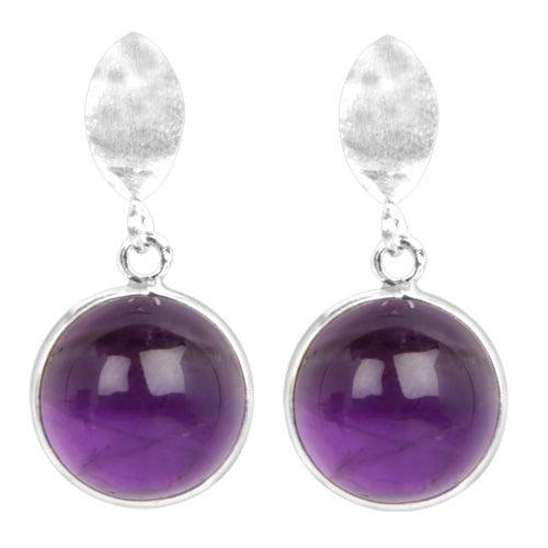 925 Silver Earring Plain Round Cab Amethyst Earring Amethyst Earring Amethyst Dangle Earring-925artpalace