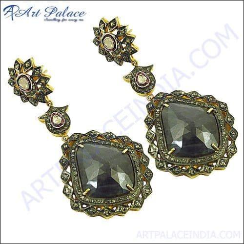 Diamonds & Sapphire Victorian Diamond Earring Glitzy Victorian Earrings Solid Victorian Earrings