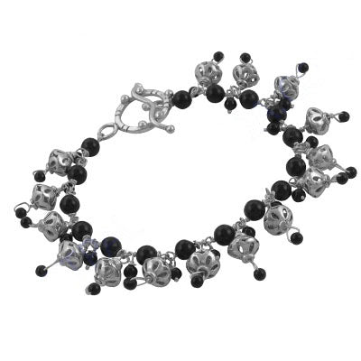 Silver Bead and Charm Bracelet | Black Onyx Gemstone | Women's Gift