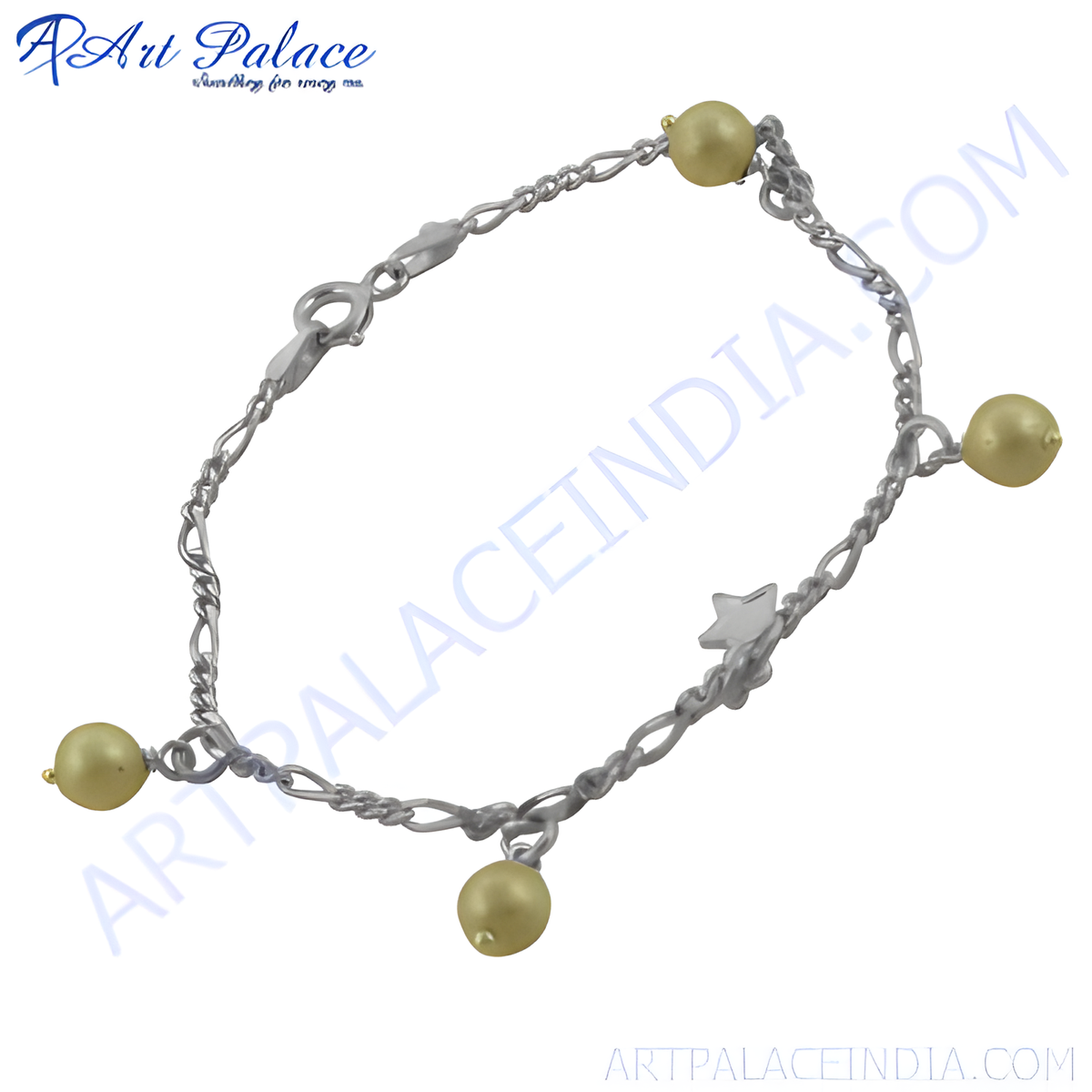 Sterling silver charm bracelet with pearl accents and a star charm