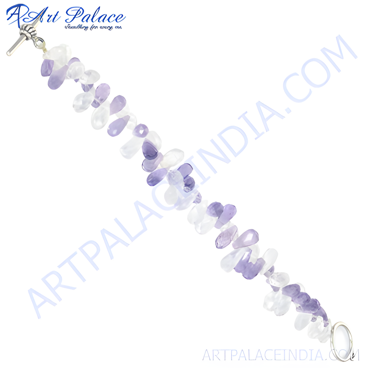 Amethyst and crystal bead bracelet with sterling silver clasp for women