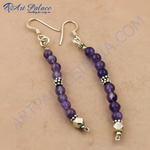 Load image into Gallery viewer, 925 silver dangle earrings featuring purple amethyst gemstone beads.
