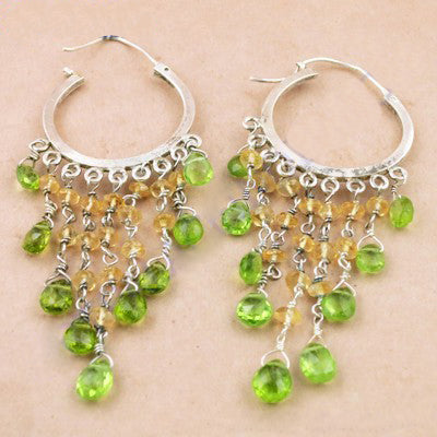 925 Silver Peridot Citrine Chandelier Earrings for Women