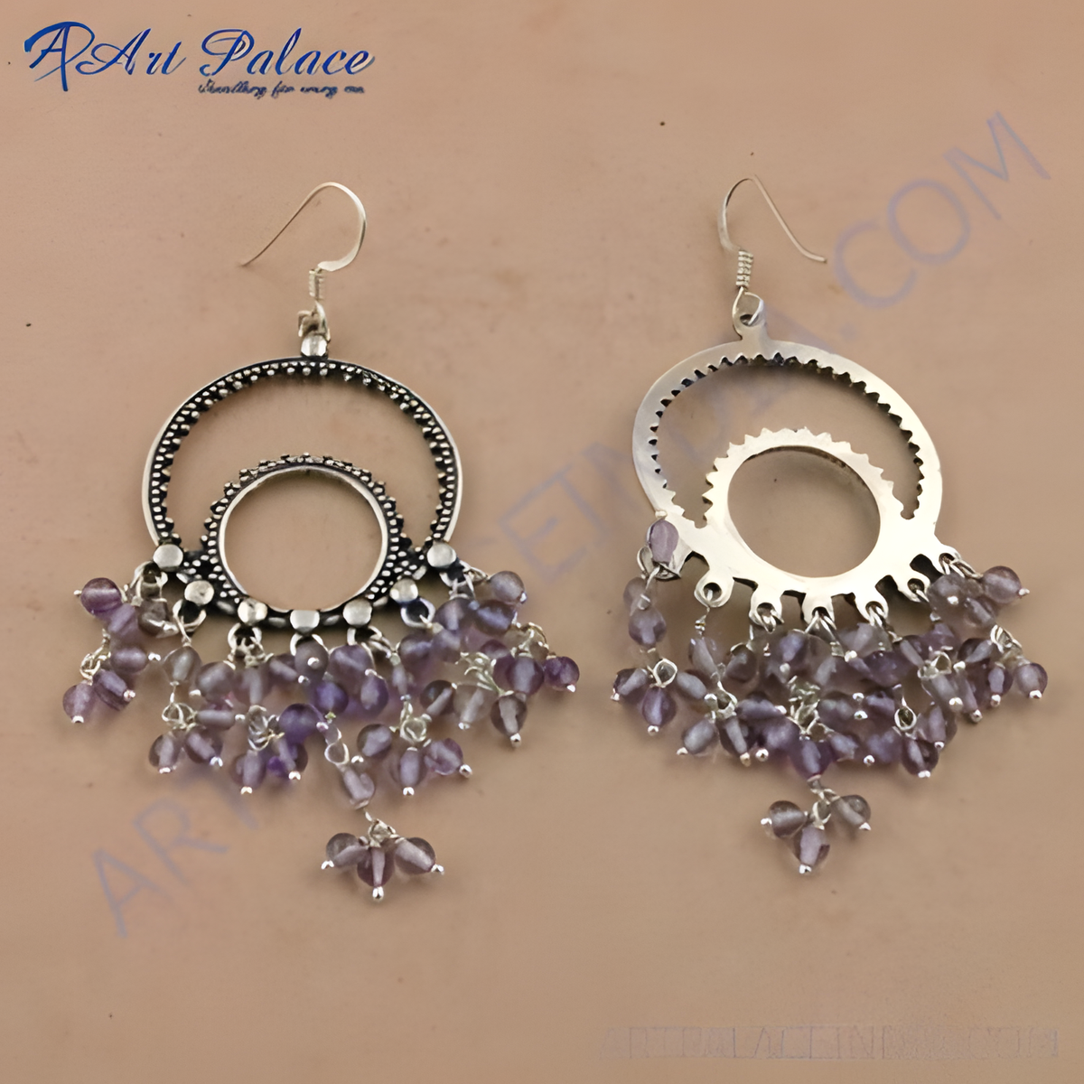 925 sterling silver drop earrings with dangling purple amethyst gemstones, for women, elegant design