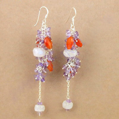 Silver Gemstone Cluster Drop Earrings for Women | Statement Jewelry