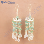 Load image into Gallery viewer, Sterling silver dangle earrings with green and clear gemstones, perfect for any occasion.
