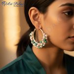 Load image into Gallery viewer, Silver Pearl &amp; Gemstone Hoop Earrings for Women | Dainty Jewelry
